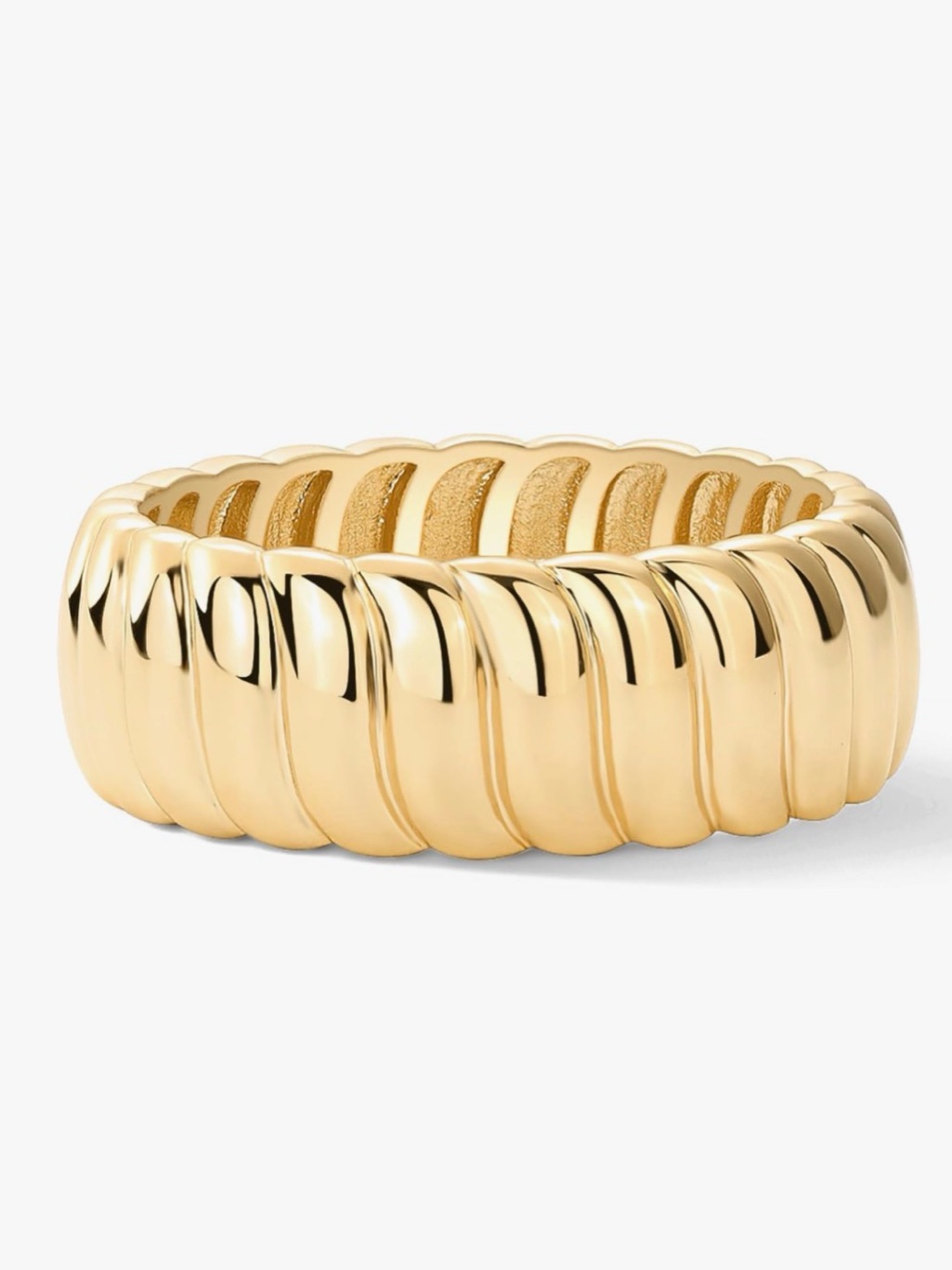 Gold Plated Ribbed Dome Band Ring - Women Jewelry